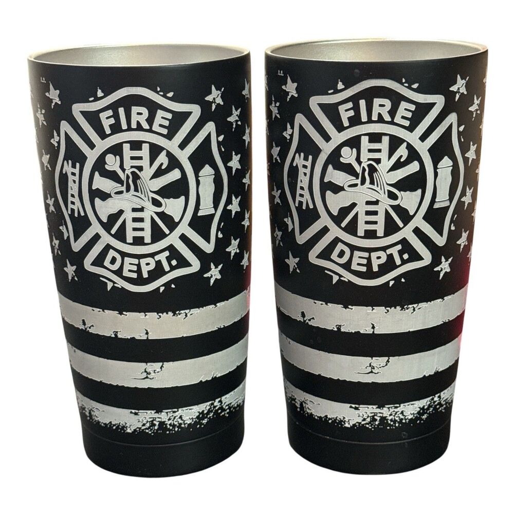 (2) Pair of Tumblers 20oz Mug Cup Vacuum Insulated Fire Department No Lids
